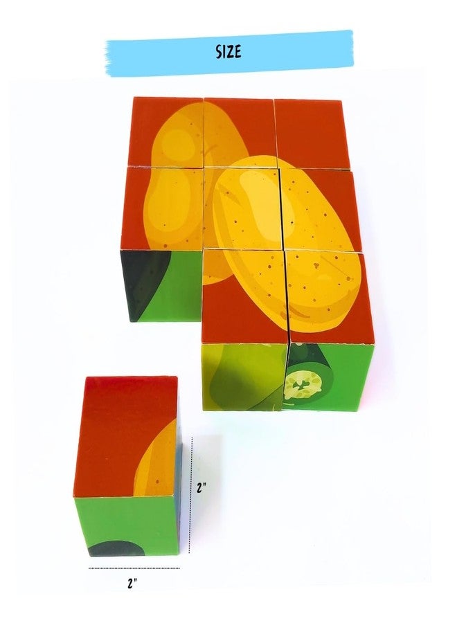 NerdNerdy Vegetable Cube Solver/Set of 9 Wooden Vegetable Cubes (2'' by 2'') Enhance Processing Speed, Cognitive Skills and Spatial Awareness in 3+yrs Kids. - Image 2